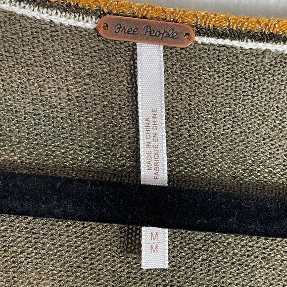 Free People Womens Medium Metallic Deep V Neck Sweater Gold Dust Pullover Top - Picture 6 of 14